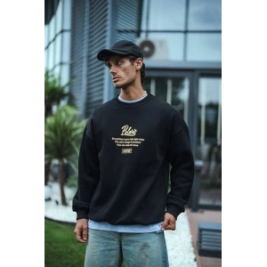 Kışlık Bisiklet Yaka Ön Ve Arka Baskılı SweatShirt - Siyah