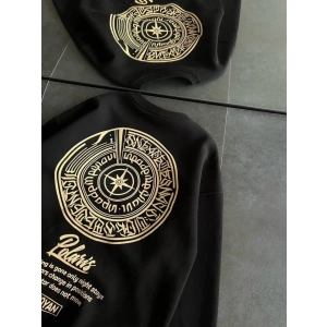 Kışlık Bisiklet Yaka Ön Ve Arka Baskılı SweatShirt - Siyah