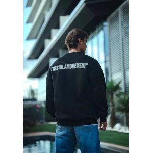 Kışlık Bisiklet Yaka Oversize Baskılı SweatShirt - Siyah