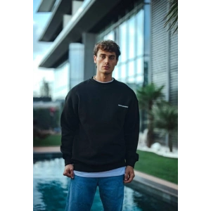 Kışlık Bisiklet Yaka Oversize Baskılı SweatShirt - Siyah