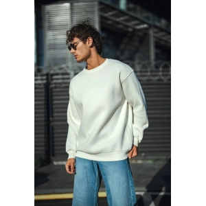 Kışlık Bisiklet Yaka Üç İplik Basic SweatShirt - Beyaz
