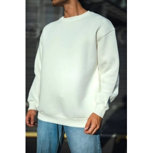 Kışlık Bisiklet Yaka Üç İplik Basic SweatShirt - Beyaz