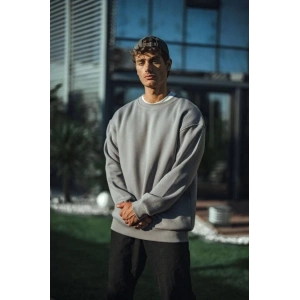Kışlık Bisiklet Yaka Üç İplik Basic SweatShirt - Boyalı Gri