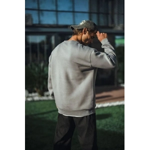 Kışlık Bisiklet Yaka Üç İplik Basic SweatShirt - Boyalı Gri
