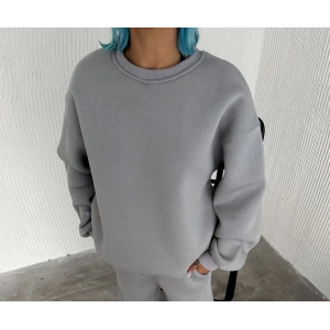 Kışlık Bisiklet Yaka Üç İplik Basic SweatShirt - Gri