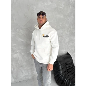 Kışlık Üç İplik Kapşonlu SweatShirt - Beyaz