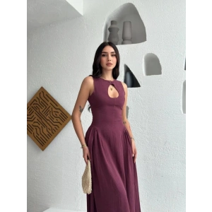 Kolsuz Uzun Kabardin Elbise - Bordo