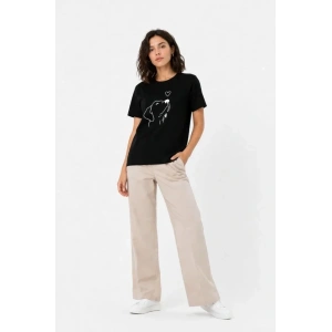 Köpek Figürlü Minimal Baskılı Tişört Kısa Kol Yazlık T-Shirt - Siyah