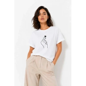 Kore Parmak Kalp Aşk Temalı Minimal Baskılı Tişört Yazlık Kısa Kol T-Shirt  - Beyaz