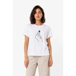 Kore Parmak Kalp Aşk Temalı Minimal Baskılı Tişört Yazlık Kısa Kol T-Shirt  - Beyaz
