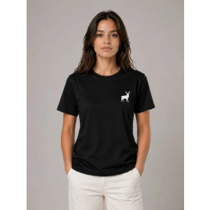 Minimal Geyik Logolu Tişört Bisiklet Yaka Kısa Kol Yazlık T-Shirt - Siyah