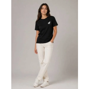 Minimal Geyik Logolu Tişört Bisiklet Yaka Kısa Kol Yazlık T-Shirt - Siyah