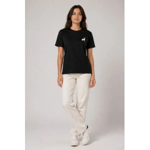 Minimal Geyik Logolu Tişört Bisiklet Yaka Kısa Kol Yazlık T-Shirt - Siyah