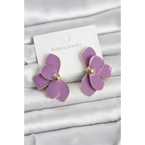 Mor Mineli Lotus Model Pirinç Kadın Küpe - Lisinya