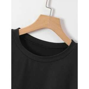 New York Baskılı Oversize Bisiklet Yaka T-shirt - Siyah