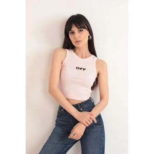 OFF Nakış Detaylı Fitilli Crop Bluz – Beyaz - Beyaz