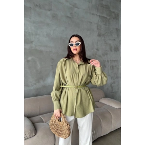 Olive Kemer Detaylı Modal Gömlek Yeşil