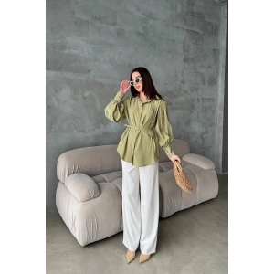 Olive Kemer Detaylı Modal Gömlek Yeşil
