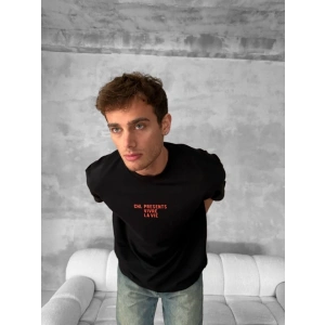 Ön Ve Arka Baskılı Oversize Bisiklet Yaka T-shirt- Siyah