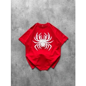 Örümcek Baskılı Tişört Kısa Kollu Bisiklet Yaka T-Shirt - Kırmızı