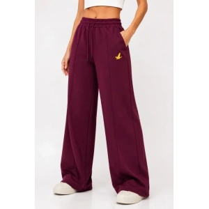 Osy Modal Yumuşak Dokulu Cima Dikişli Nakışlı Cepli Oversize Bol Paça Eşofman Altı - Bordo