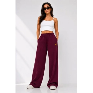 Osy Modal Yumuşak Dokulu Cima Dikişli Nakışlı Cepli Oversize Bol Paça Eşofman Altı - Bordo
