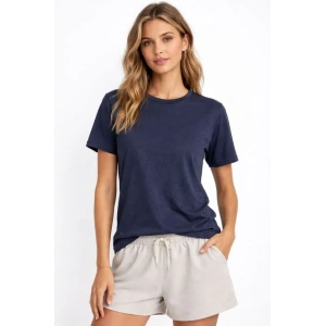 Osy Modal Yumuşak Dokulu Kumaş Bisiklet Yaka T-shirt - İndigo