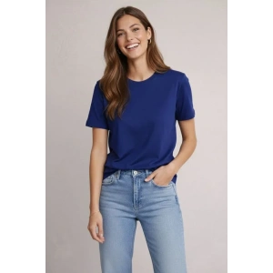 Osy Modal Yumuşak Dokulu Kumaş Bisiklet Yaka T-shirt - Lacivert