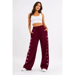 Osy Modal Yumuşak Dokulu Nakışlı Cepli Oversize Bol Paça Eşofman Altı - Bordo