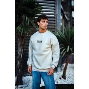 Oversize Bisiklet Yaka Üç İplik Baskılı SweatShirt - Beyaz