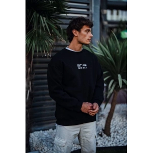Oversize Bisiklet Yaka Üç İplik Baskılı SweatShirt - Siyah