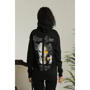 Oversize Üç İplik Kapüşonlu Sweatshirt – Siyah “Other Lives” Ön Ve Arka Baskılı, Şardonlu Kışlık, Rahat Günlük Model Siiyah
