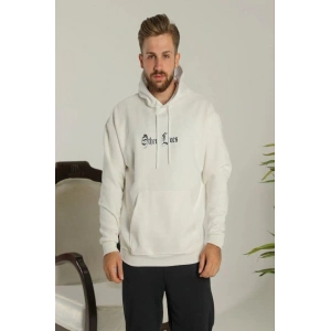 Oversize Üç İplik Şardonlu Kapüşonlu Sweatshirt – Beyaz “Other Lives” Ön Ve Arka Baskılı, Kanguru Cepli, Ribanalı Rahat Kışlık Model Beyaz