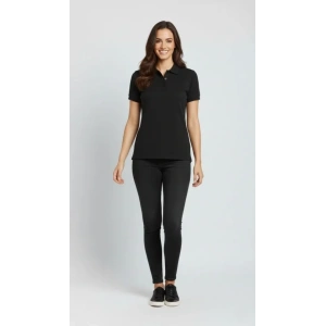 Pike Kumaş Düğmeli Yaka Regular Rahat Günlük Kısa Kol Tişört T-shirt - Siyah