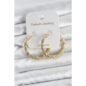 Pirinç Gold Renk Tırtıklı Halka Model Kadın Küpe - Lisinya
