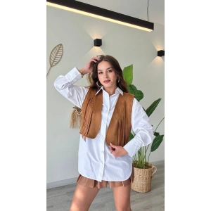 Püskül Detaylı Modern Yelek – Güçlü ve Özgür Stil-Taba - Taba