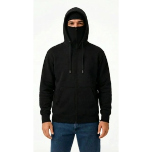 Samuray Ninja Çift Kapüşonlu ZIP Fermuarlı Kanguru Cepli Tam Fermuarlı Hoodie Sweatshirt - Siyah