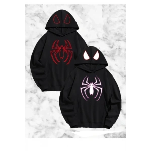 Sevgili Çift Kombini Örümcek Baskılı Kapüşonlu Sweatshirt Hoodie - Siyah