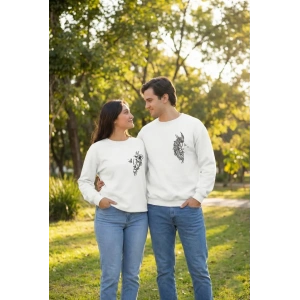 Sevgililer Günü Baskılı Oversize Bisiklet Yaka Sweatshirt - Beyaz