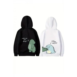Sevgililer Günü Baskılı Oversize Kapüşonlu Sweatshirt Hoodie - Siyah