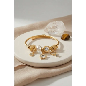 Swan Model Gold Renk Beyaz Charmlı Bileklik - Lisinya