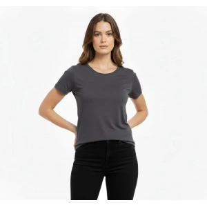 T-Shirt Bisiklet Yaka Slim Fit Likralı Tişört Günlük Basic Body - Füme