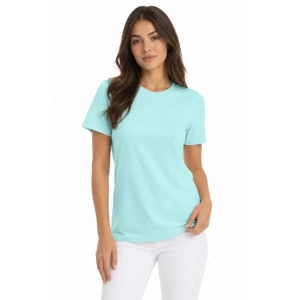 T-Shirt Bisiklet Yaka Slim Fit Likralı Tişört Günlük Basic Body - Turkuaz