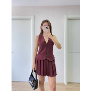 Takım Görünümlu Yelekli Mini Elbise- Bordo