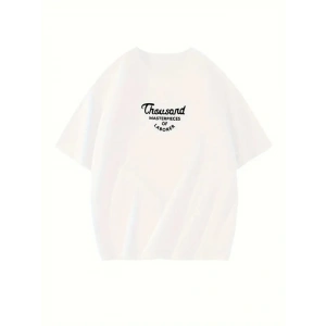 Thousand Baskılı Oversize Bisiklet Yaka T-shirt - Beyaz