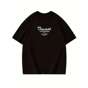 Thousand Baskılı Oversize Bisiklet Yaka T-shirt - Siyah