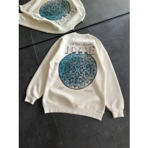 Üç İplik Bisiklet Yaka Baskılı SweatShirt - Beyaz