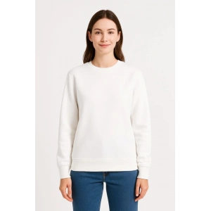 Üç İplik Düz Bisiklet Yaka SweatShirt - Beyaz