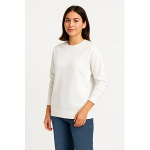 Üç İplik Düz Bisiklet Yaka SweatShirt - Beyaz