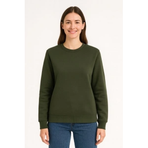 Üç İplik Düz Bisiklet Yaka SweatShirt - Haki